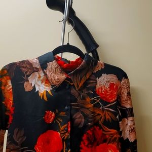 Eve Gravel Floral Long Sleeve Dress - Black and Red